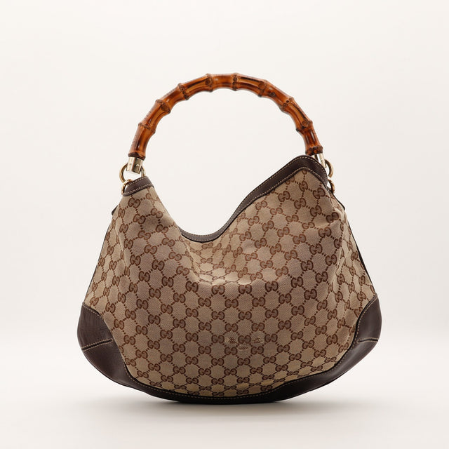 Hobo Bambou Gucci vue de trois quarts droite cuir marron occasion — AMANA Vintage