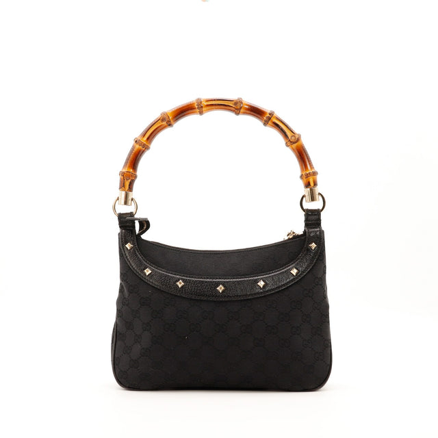 Hobo Gucci anse bambou toile monogrammée noire vue de face occasion authentique — AMANA Vintage