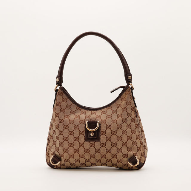 Sac Gucci Hobo D-Ring toile monogrammée beige marron vue de face occasion authentique — AMANA Vintage