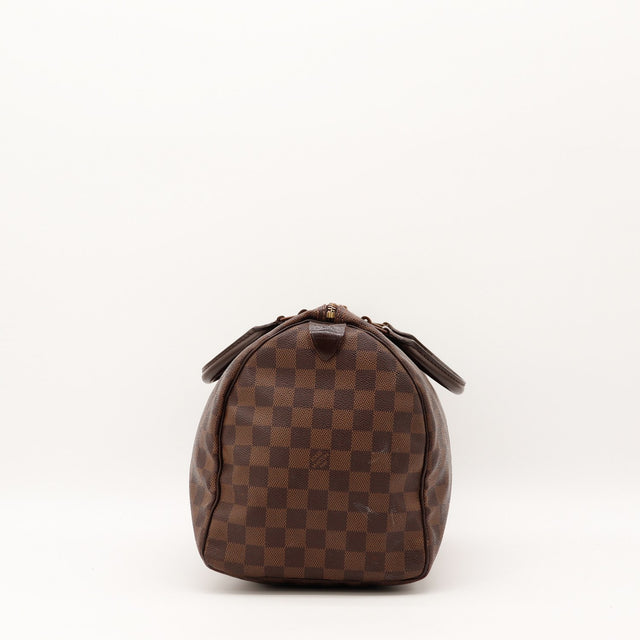 Détail coins Louis Vuitton Speedy 35 Damier Ébène occasion authentique — AMANA Vintage