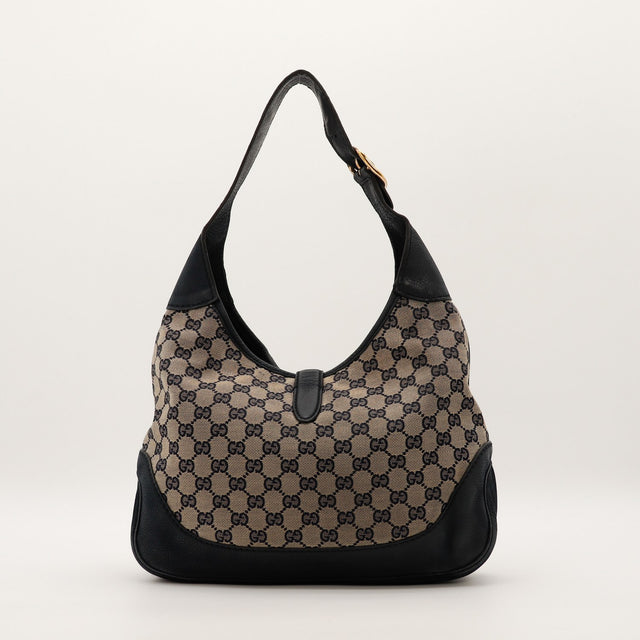 Face arrière Gucci New Jackie hobo toile monogrammée cuir grainé noir — AMANA Vintage