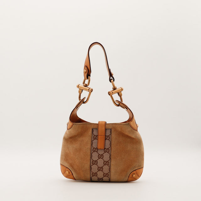 Hobo Indy Gucci vue de dos toile monogrammée bande centrale — AMANA Vintage