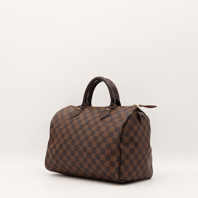Détail cuir vachette anses Louis Vuitton Speedy 30 Damier Ébène — AMANA Vintage