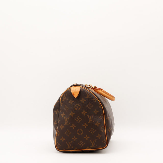 Détail cadenas doré Louis Vuitton Speedy 30 toile Monogramme — AMANA Vintage