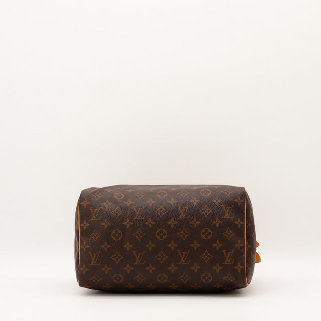 Détail fermeture éclair et tirette en cuir Louis Vuitton Speedy 30 — AMANA Vintage