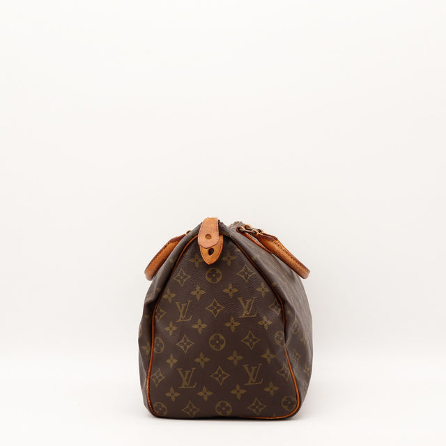 Detail coins frottements Louis Vuitton Speedy 35 Monogram occasion authentique — AMANA Vintage