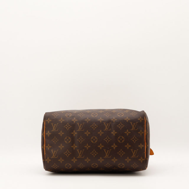 Détail coins et bordures cuir Louis Vuitton Speedy 30 toile Monogramme — AMANA Vintage
