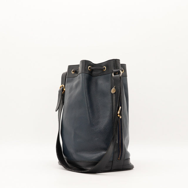 Sac seau Céline bicolore vue de dos avec zip latéral doré — AMANA Vintage