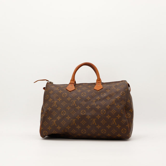 Louis Vuitton Speedy 35 vue de face cote oppose toile Monogram — AMANA Vintage