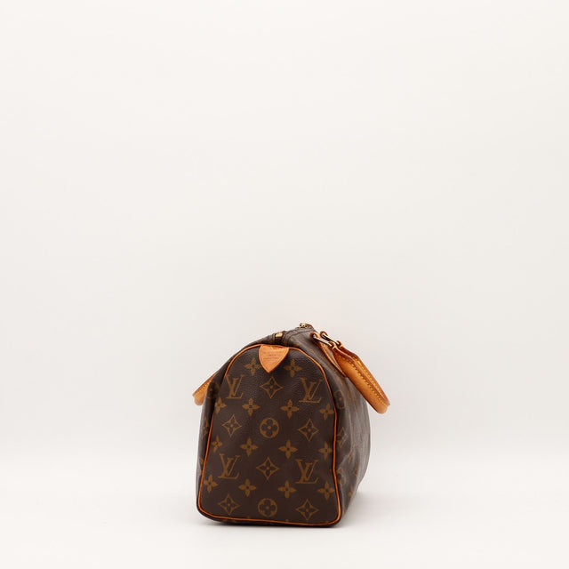 Détail fermeture éclair et tirette cuir Louis Vuitton Speedy 25 — AMANA Vintage