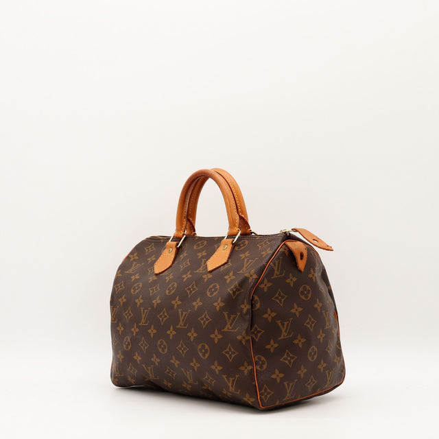 Detail cuir vachette patine caramel Louis Vuitton Speedy 30 — AMANA Vintage