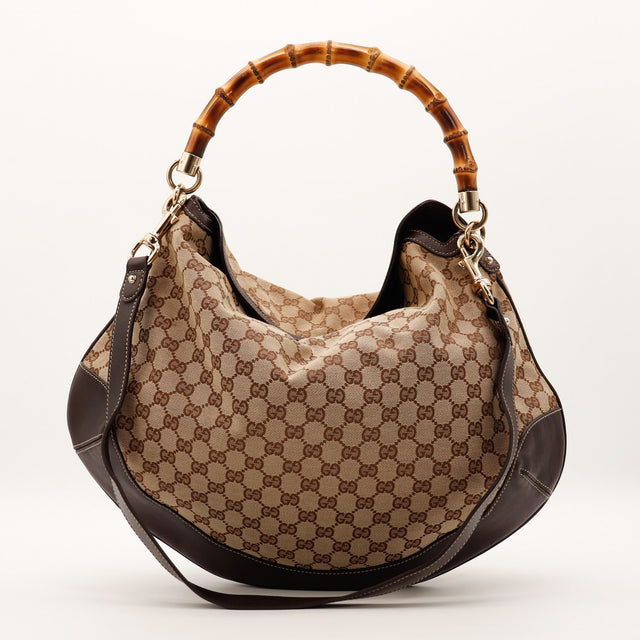 Gucci Hobo Bambou toile monogrammée marron vue de face occasion authentique — AMANA Vintage