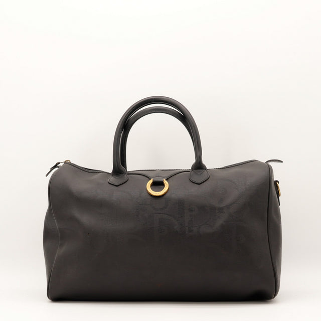 Sac Christian Dior Boston toile enduite noire vue de face occasion authentique — AMANA Vintage