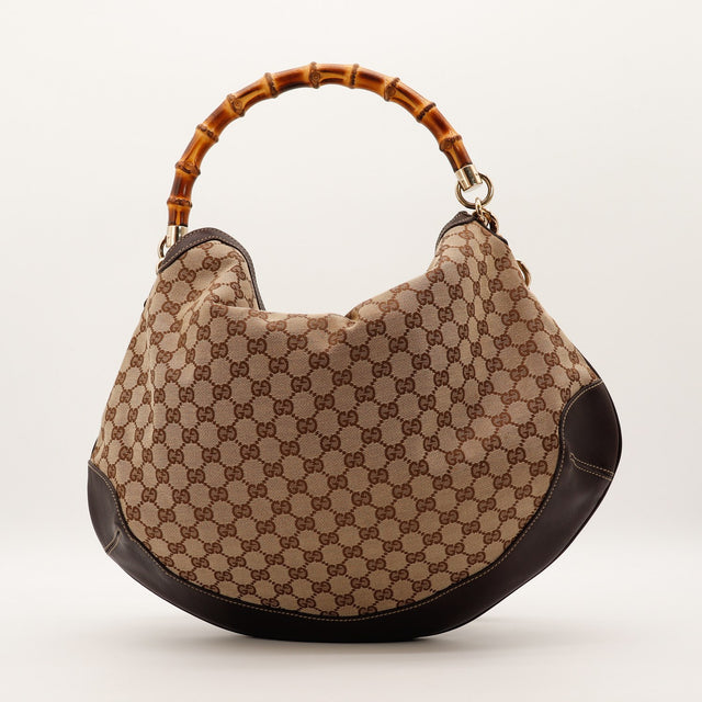 Gucci Hobo Bambou vue de dos toile monogrammée beige marron — AMANA Vintage