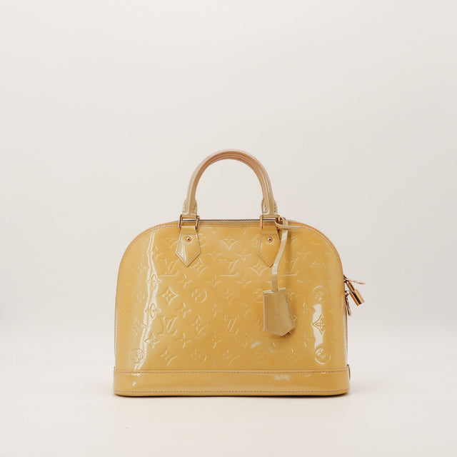 Sac Louis Vuitton Alma MM cuir Vernis kaki vue de face occasion authentique — AMANA Vintage
