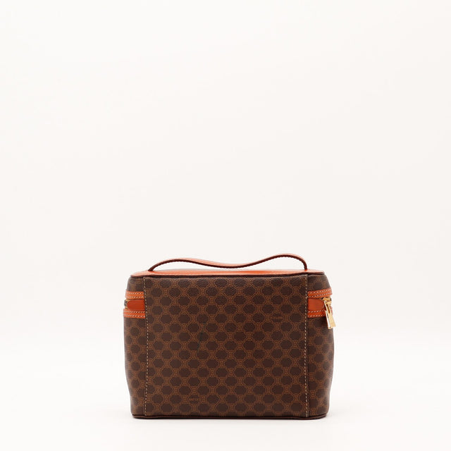 Détail anse cuir camel patine caramel Céline Vanity Macadam — AMANA Vintage