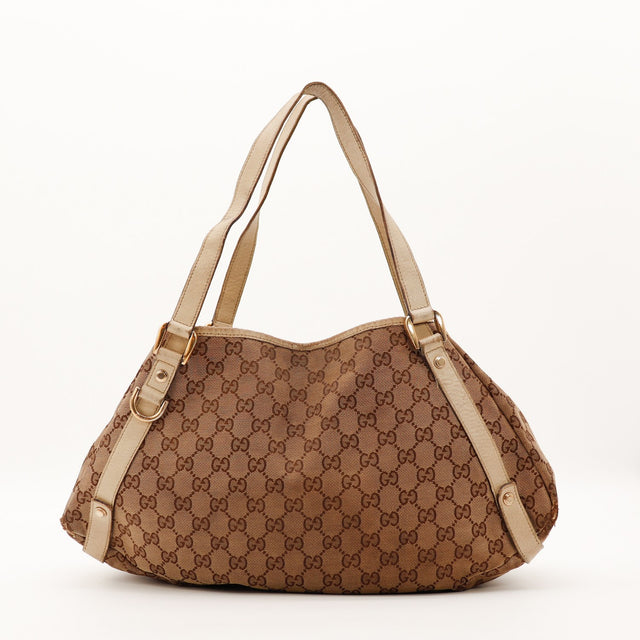 Hobo Gucci toile monogrammée beige vue de face occasion authentique — AMANA Vintage