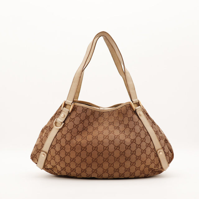 Hobo Gucci toile monogrammée beige vue de face alternative — AMANA Vintage