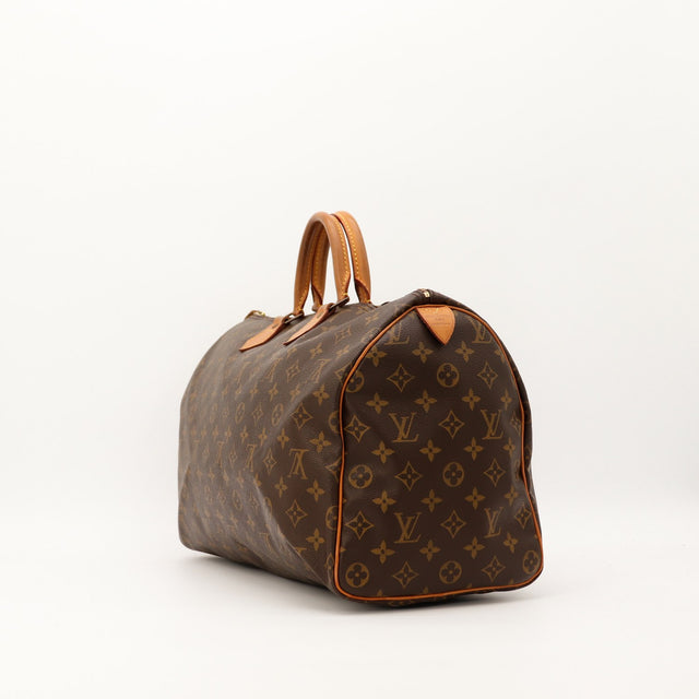 Detail coin superieur anse Louis Vuitton Speedy 40 vachette patine — AMANA Vintage