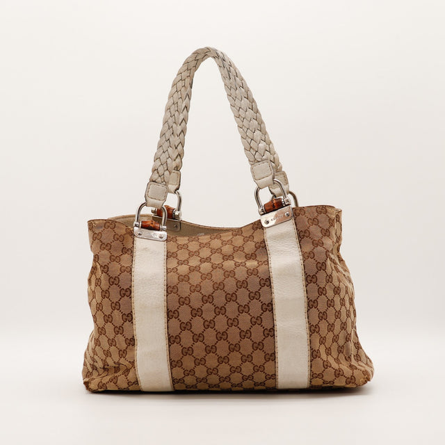 Vue arrière Tote Bag Bambou Gucci toile monogrammée beige occasion authentique — AMANA Vintage