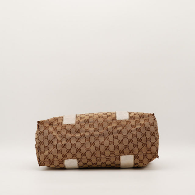 Fond Tote Bag Bambou Gucci toile monogrammée bandes ivoire — AMANA Vintage