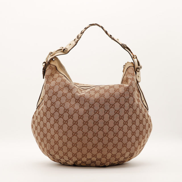 Hobo Gucci vue de trois quarts droit cuir ivoire fermoir doré — AMANA Vintage