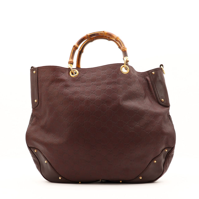 Vue de dos Tote Bag Bambou Gucci cuir Guccissima marron — AMANA Vintage