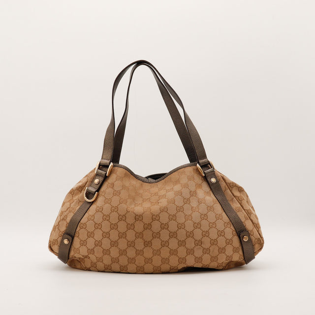 Hobo Gucci vue de face arrière toile monogrammée beige — AMANA Vintage
