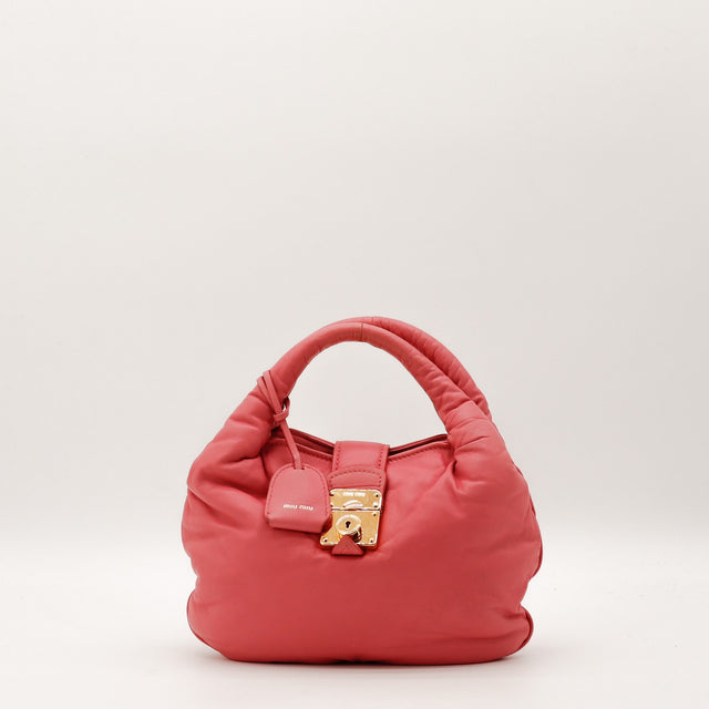 Sac Miu Miu Bowler cuir nappa rose corail vue de dos occasion authentique — AMANA Vintage