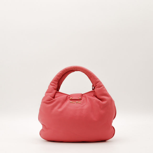Sac Miu Miu Bowler cuir matelassé rose corail vue de face occasion authentique — AMANA Vintage