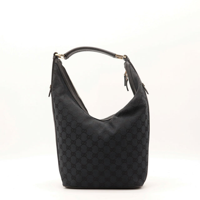 Sac Gucci Hobo toile monogrammée noire vue de face occasion authentique — AMANA Vintage