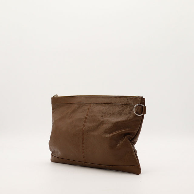 Pochette Balenciaga cuir marron vue de trois quarts droite — AMANA Vintage