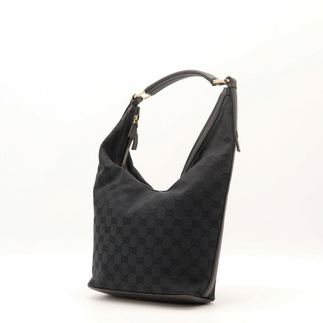 Détail anse cuir noir Gucci Hobo occasion authentique — AMANA Vintage