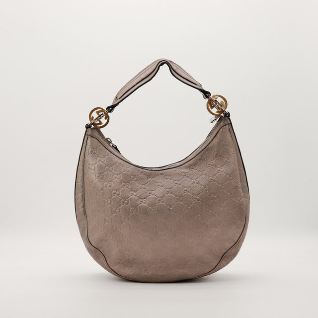 Sac Gucci Hobo Interlocking G cuir Guccissima taupe vue de face occasion authentique — AMANA Vintage