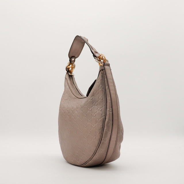Vue de profil droit Gucci Hobo Guccissima taupe occasion — AMANA Vintage
