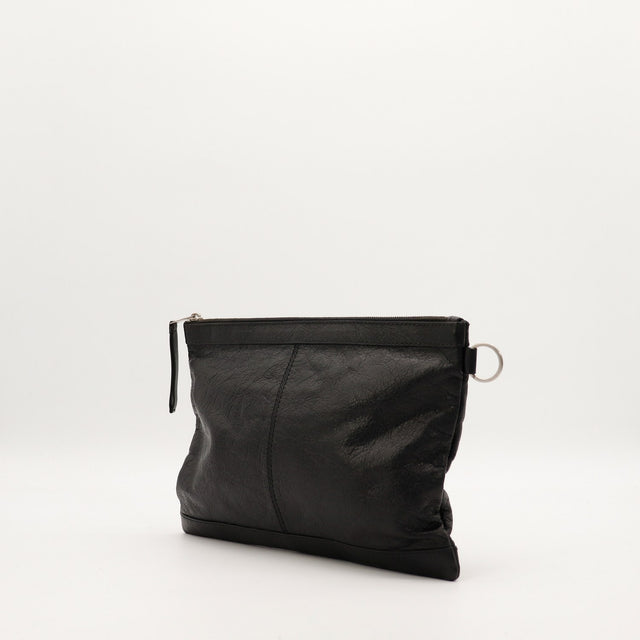 Vue de profil Pochette Balenciaga City Clip cuir noir — AMANA Vintage
