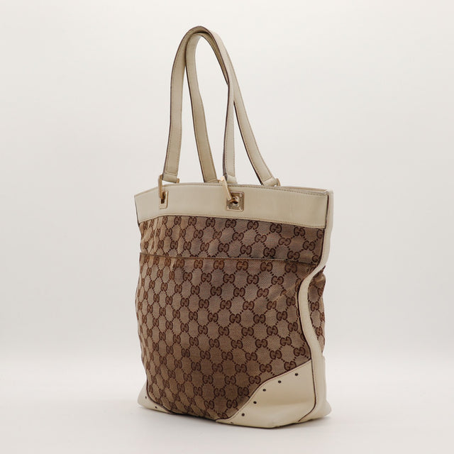 Gucci Tote Horsebit vue de trois quarts dos cuir ivoire — AMANA Vintage