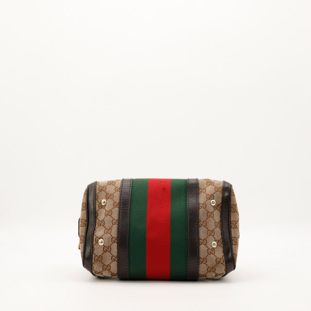 Vue du fond Gucci Boston Joy Web avec pieds métalliques occasion authentique — AMANA Vintage