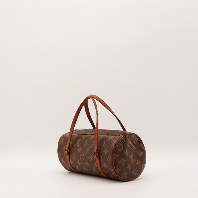 Detail anses cuir vachette patine caramel Louis Vuitton Papillon 26 — AMANA Vintage