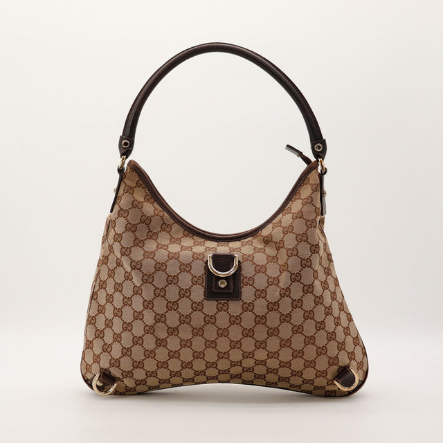 Sac Gucci Tote Horsebit toile GG canvas beige marron vue de face occasion authentique — AMANA Vintage