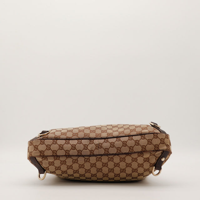 Detail vue dessus sac Gucci Tote Horsebit toile GG canvas — AMANA Vintage