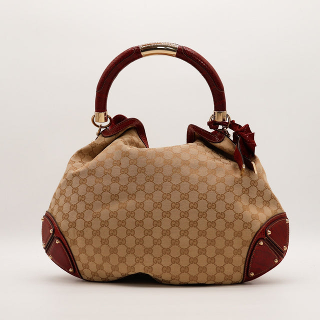 Vue de dos sac Gucci Indy Hobo toile GG beige occasion — AMANA Vintage