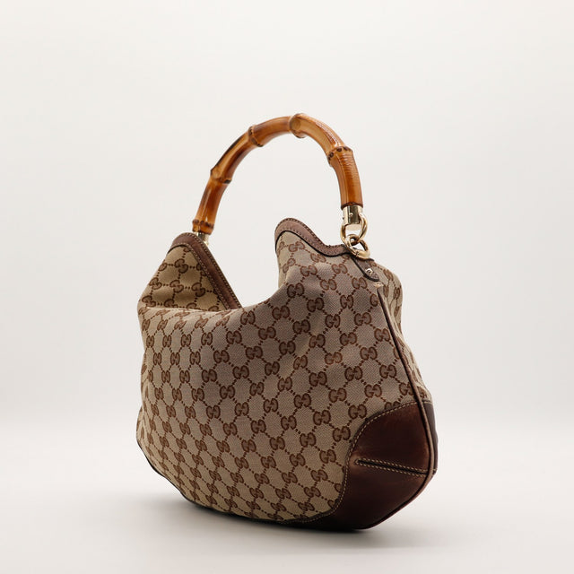 Vue de dos Gucci Hobo Bambou canvas GG beige marron — AMANA Vintage