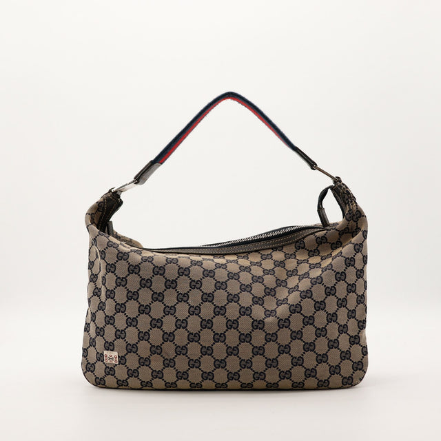 Sac Gucci Hobo Web canvas GG beige marine vue de face occasion authentique — AMANA Vintage