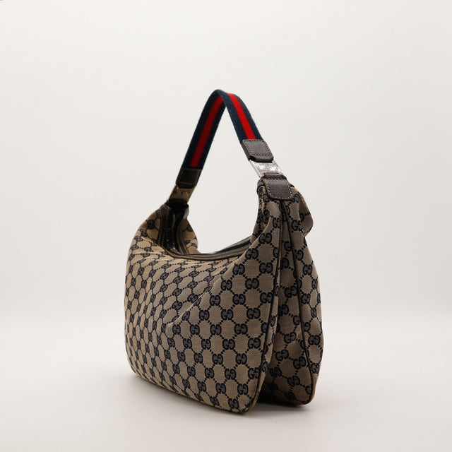Sac Gucci Hobo Web vue de profil sangle tricolore marine rouge occasion — AMANA Vintage