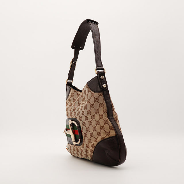 Gucci Hobo Horsebit vue de trois quarts droite anse cuir marron occasion — AMANA Vintage