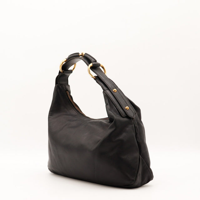 Vue de dos Gucci Hobo Horsebit cuir lisse noir occasion authentique — AMANA Vintage