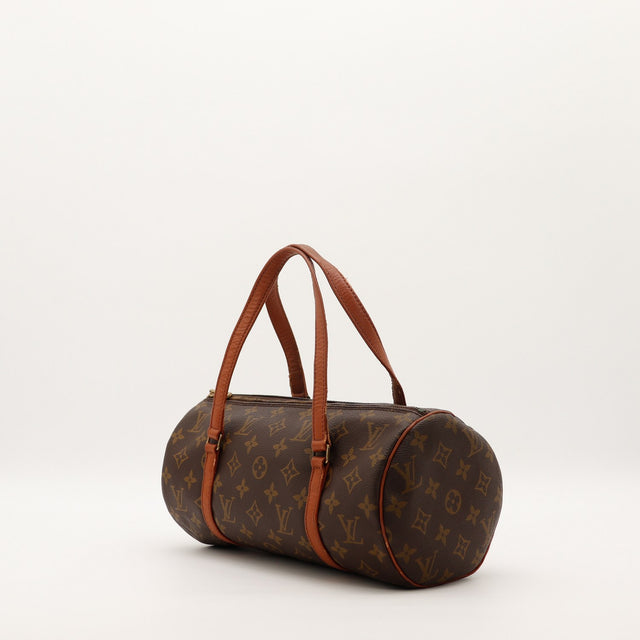 Louis Vuitton Papillon 30 vue de trois quarts anses cuir vachette patiné — AMANA Vintage