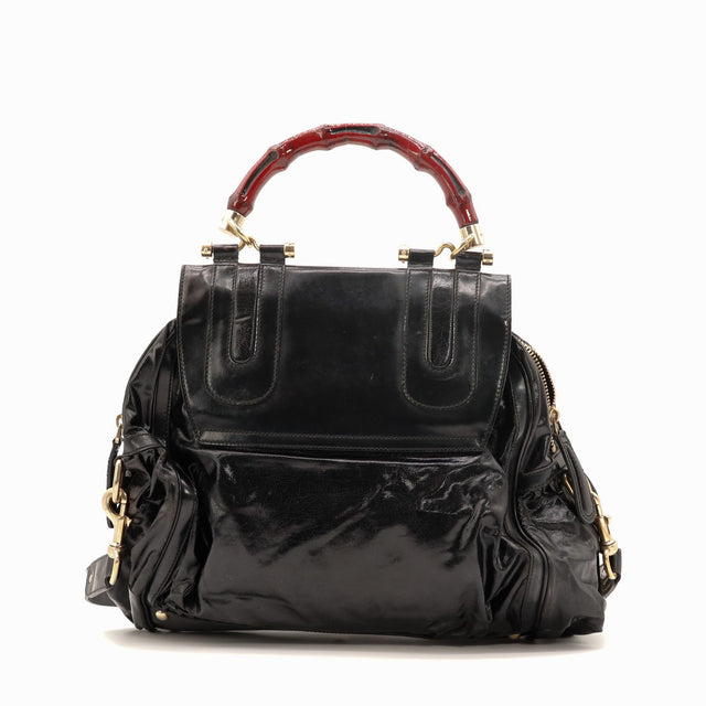 Tote Bag Bambou Gucci noir vue de dos cuir noir toile enduite — AMANA Vintage