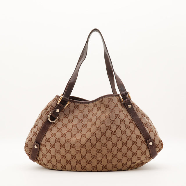 Sac Gucci Hobo toile monogrammée beige marron vue de face occasion authentique — AMANA Vintage